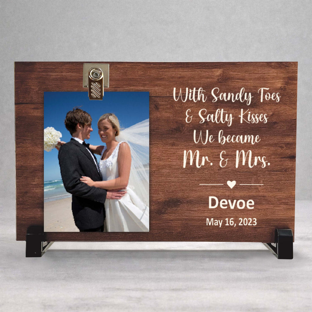 Personalized Wedding Frame - Custom Beach Wedding Picture Frame With Sandy Toes Salty Kisses