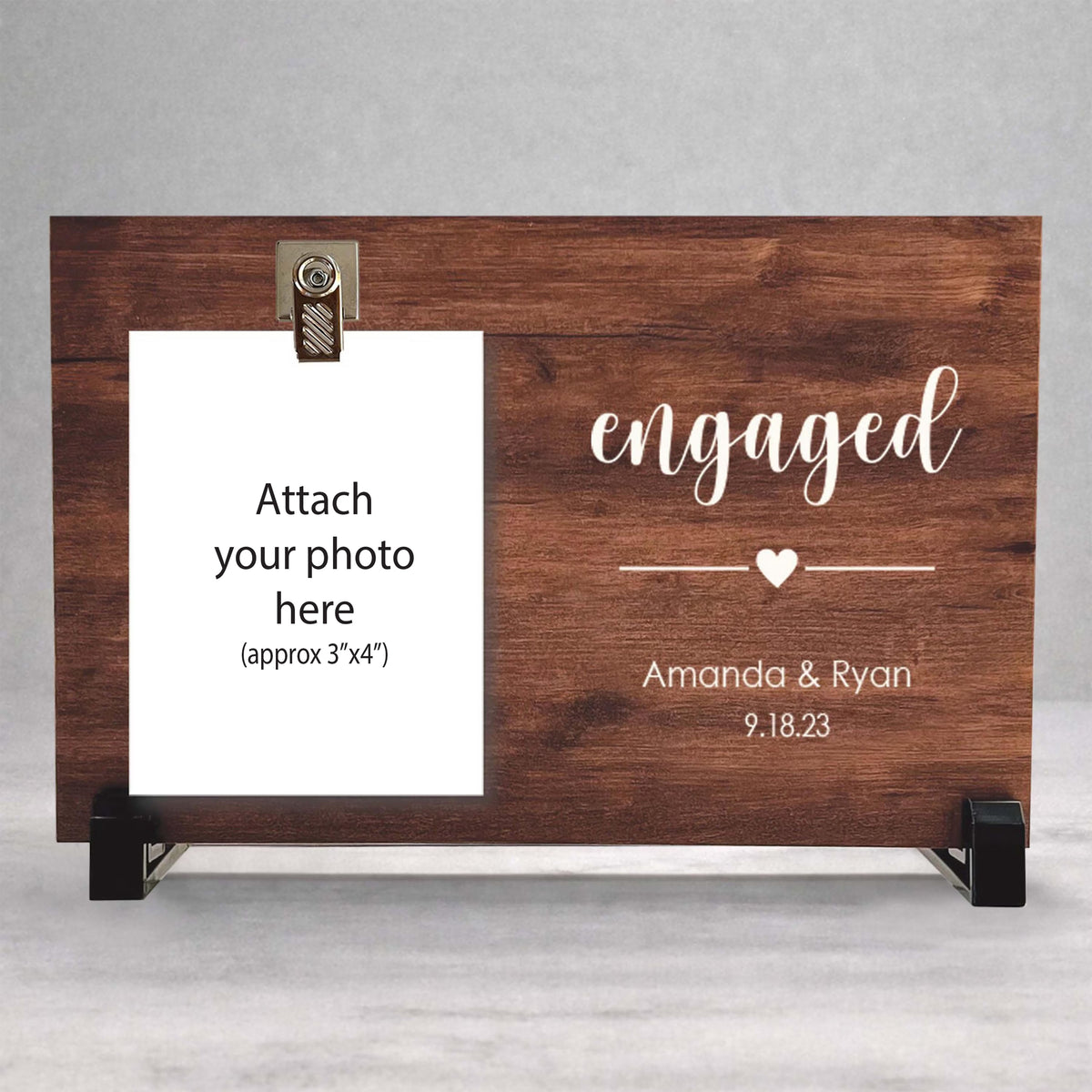 Personalizd Engagement Picture Frame - Custom Wood Frame with Clip