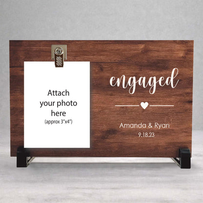 Personalizd Engagement Picture Frame - Custom Wood Frame with Clip