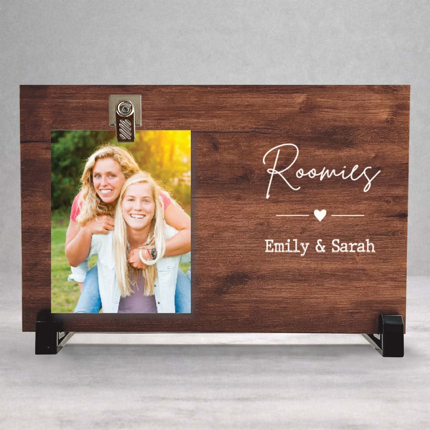 Custom Wood Frame - Personalized Roomies Frame With Photo Clip & Display Stand