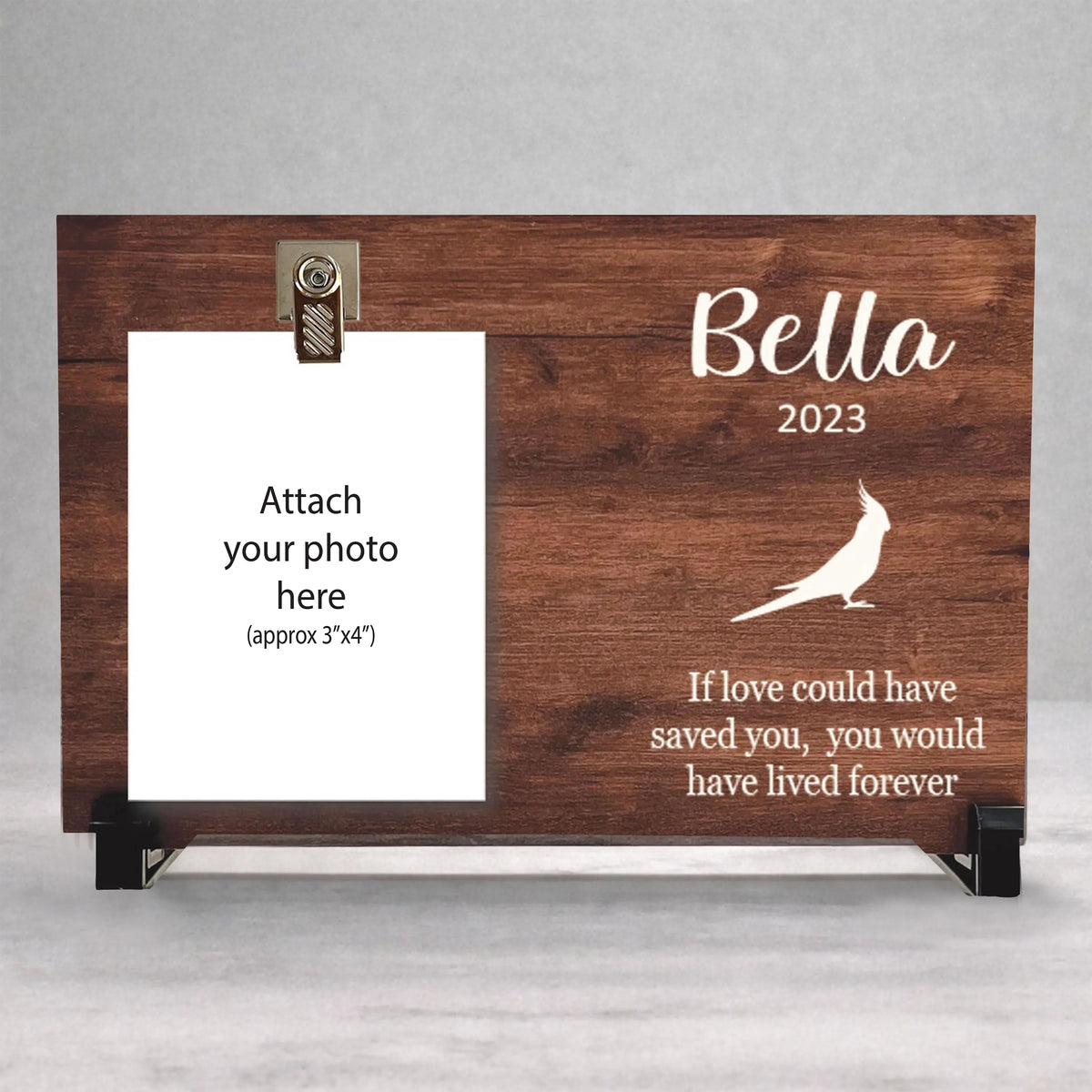 Cockatiel Memorial Gift - Personalized Wood Memorial Frame With Photo Holder