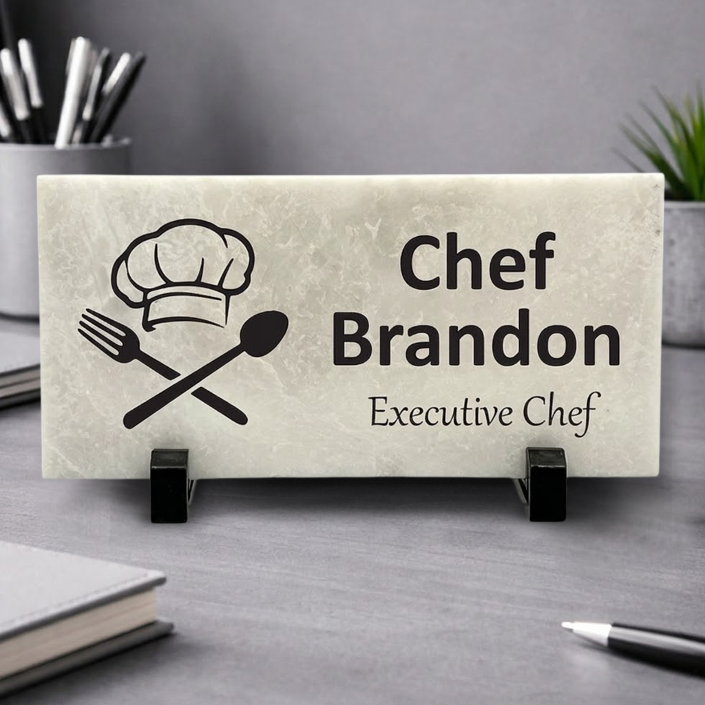 Chef Desk Sign – Custom Marble Name Plate | Personalized Chef Gift Idea