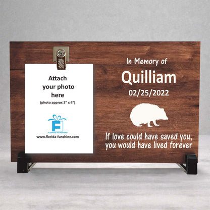 Hedgehog Memorial Frame – Personalized Wood Pet Tribute With Stand