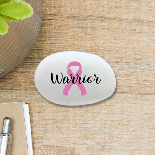 Cancer Warrior Stone - Handcrafted Breast Cancer Gift | Pink Ribbon Keepsake featuring a warrior-inspired design with pink ri