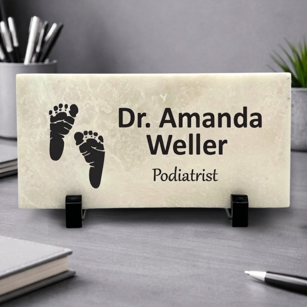 Podiatrist Desk Sign – Personalized Marble Name Plate for Foot Doctor Office