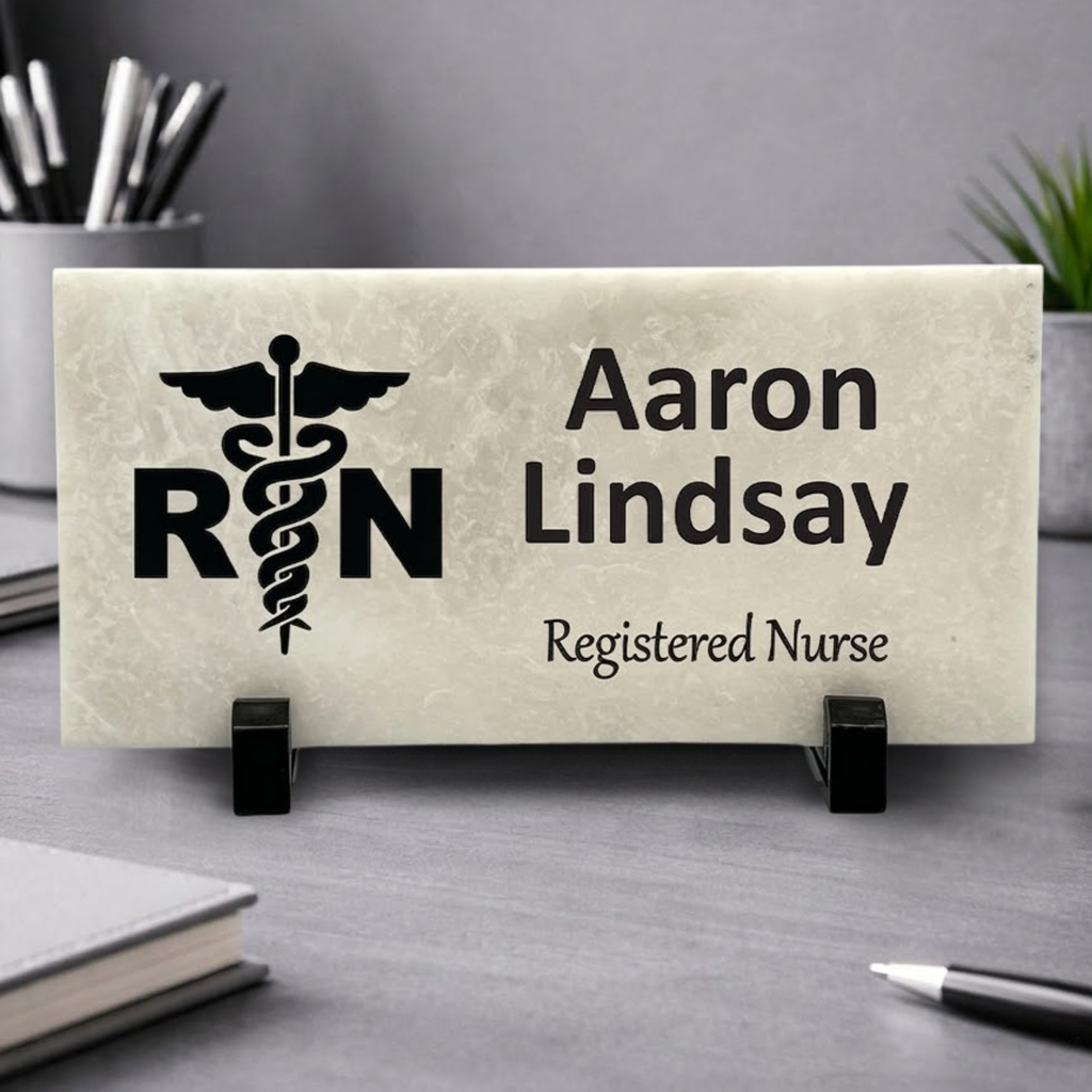 Registered Nurse Desk Sign – Custom Marble Name Plate | Personalized Nurse Gift