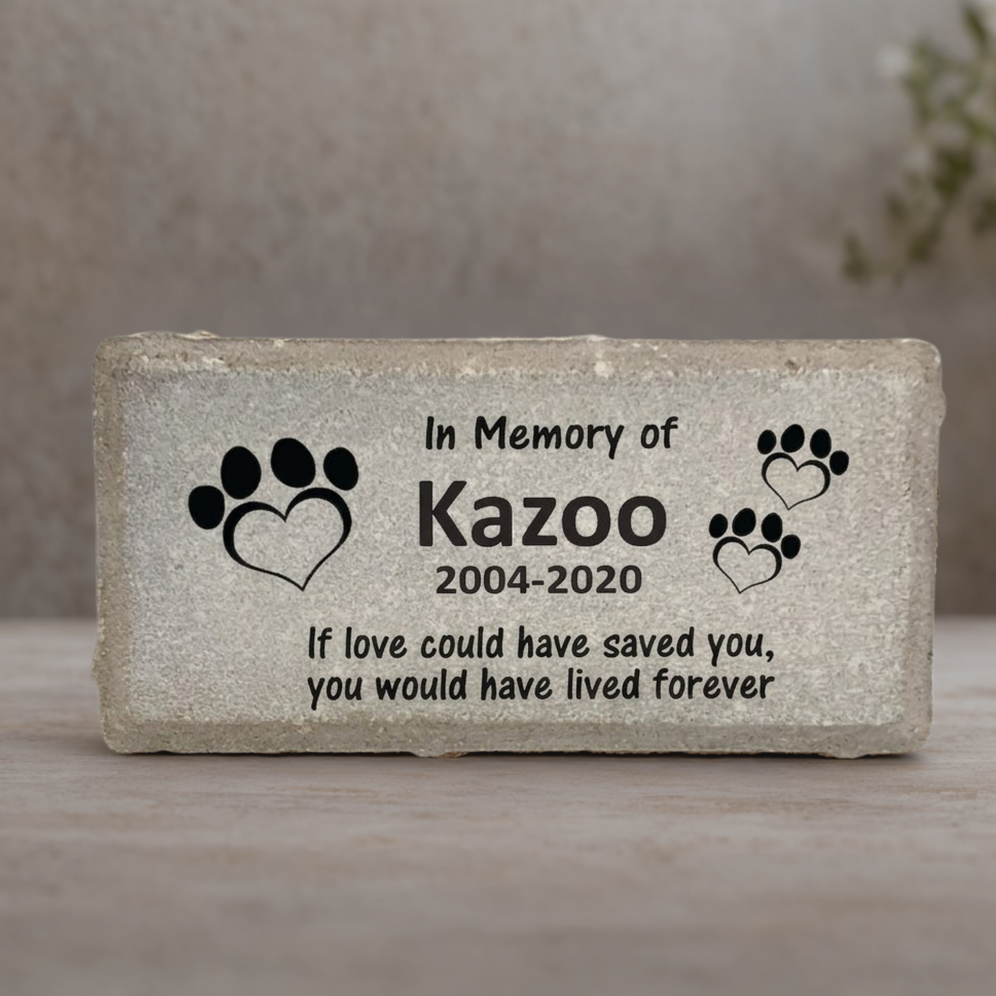 Pet Memorial Stone - Custom Heart Paw Prints | Personalized Outdoor & Indoor Plaque