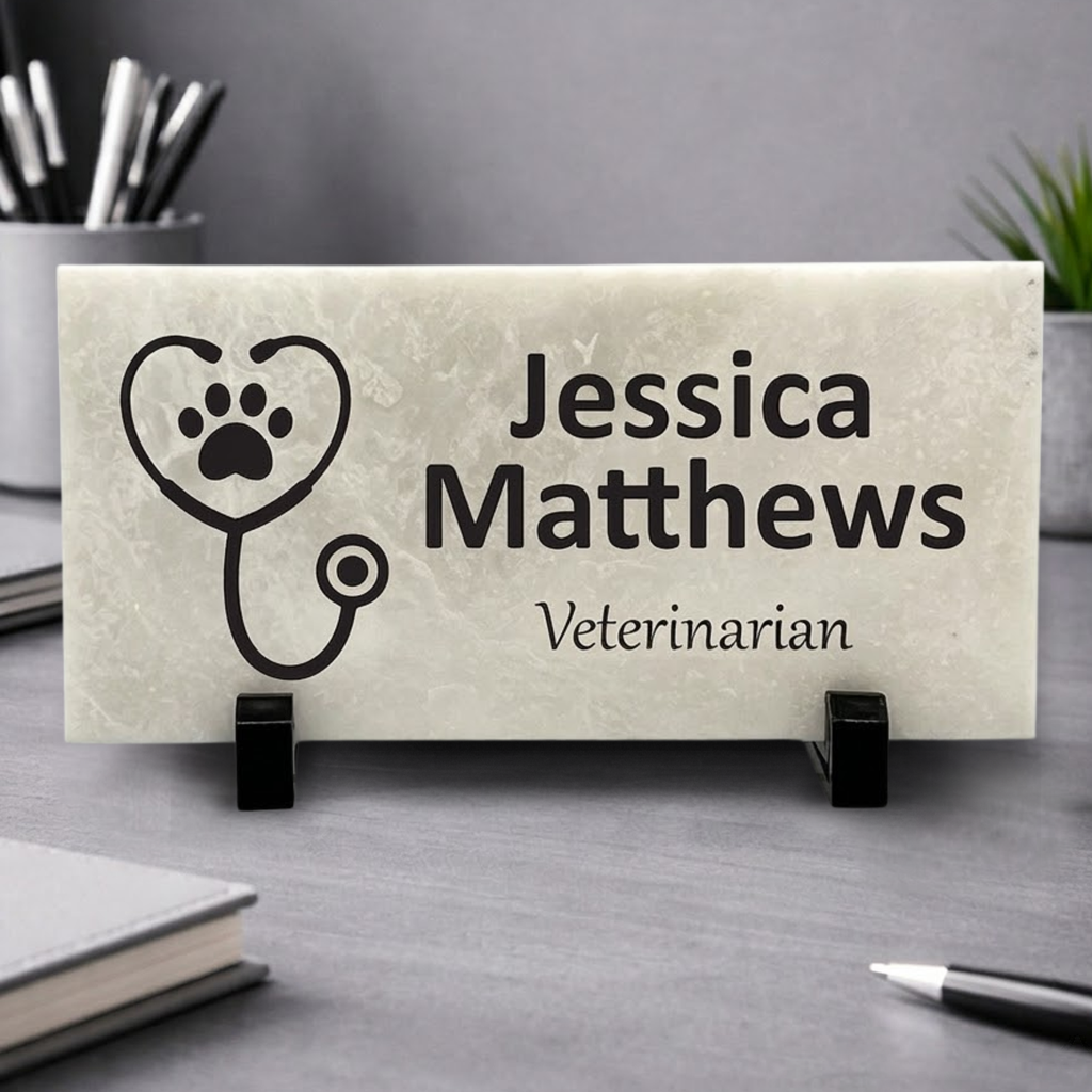 Veterinarian Desk Sign - Custom Marble Name Plate | Personalized Vet Gift