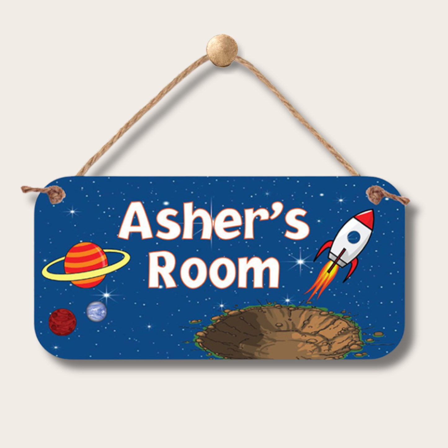 Personalized Name Sign | Outer Space Waterproof Room Decor 5x10 custom kids room name sign with personalized name design