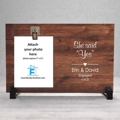 Engagement Frame - Personalized Wood Frame | She Said Yes Gift for Couples