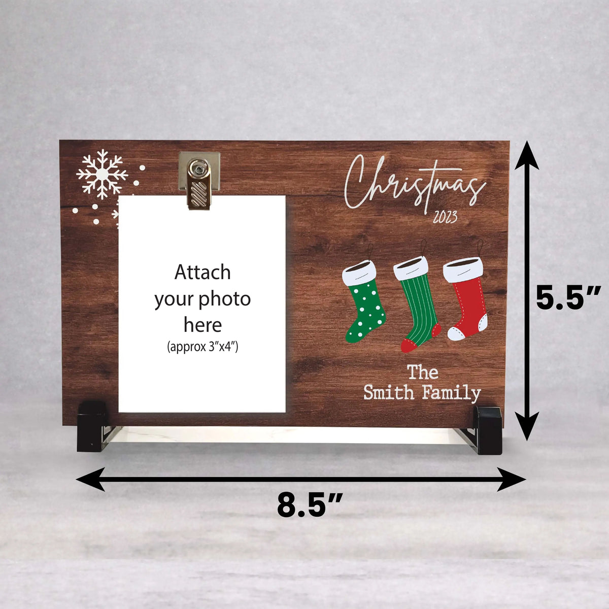 Christmas Picture Frame - Personalized Family Gift With Birch Wood & Photo Clip