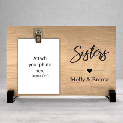 Sister Picture Frame – Personalized Wood Frame With Photo Clip