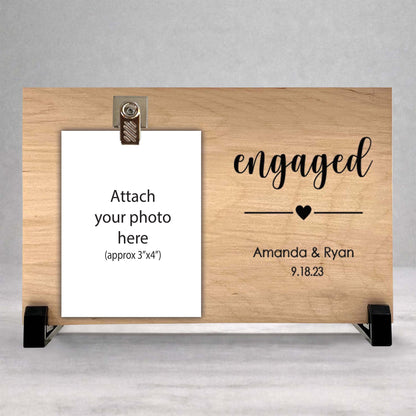 Personalizd Engagement Picture Frame - Custom Wood Frame with Clip