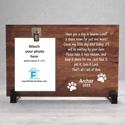 Dog Memorial Frame - Personalized Wooden Pet Tribute With Photo Clip