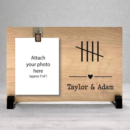 5th Anniversary Frame - Custom Wood Frame With Photo Clip - Personalized Photo Gift
