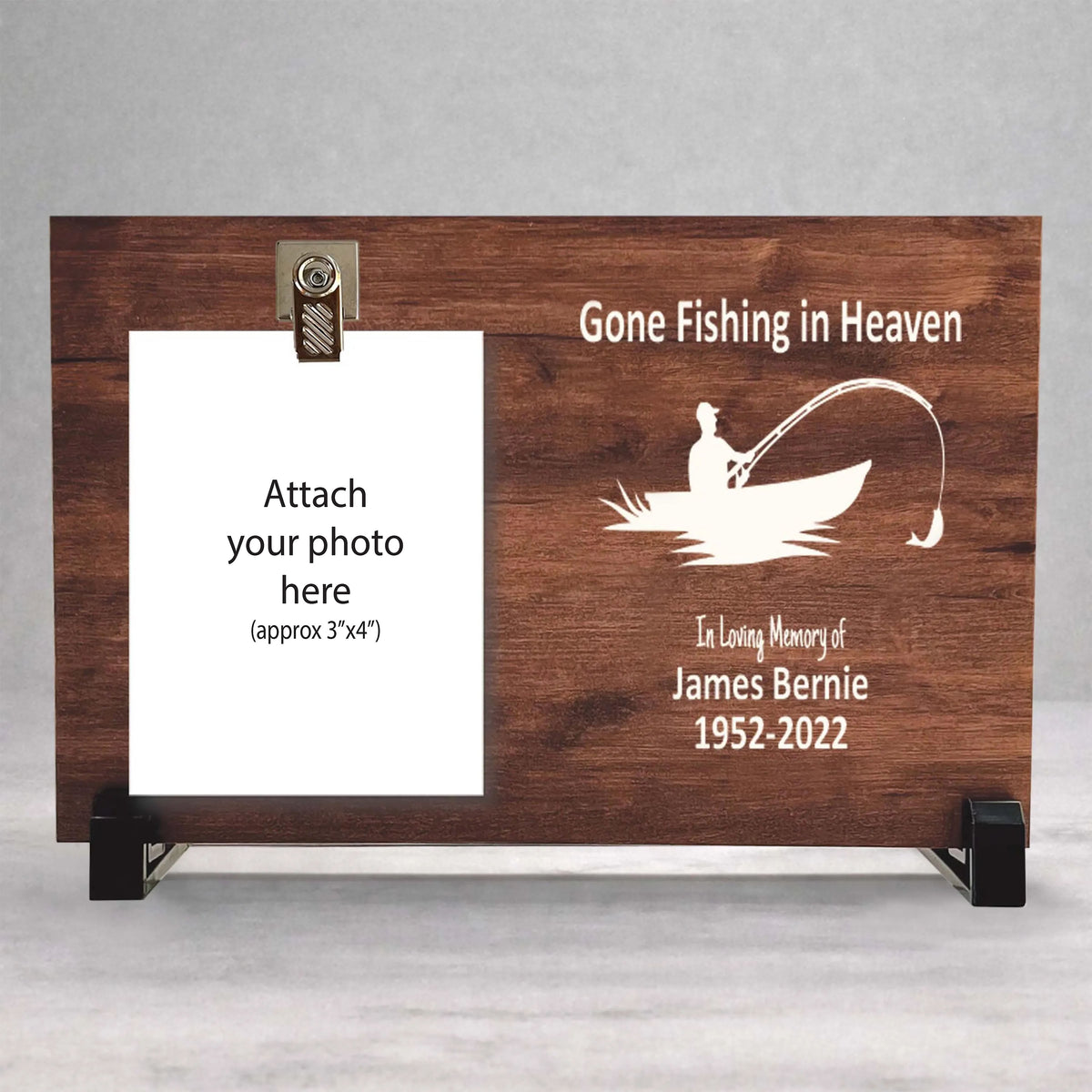 Fisherman Memorial Gift - Personalized Gone Fishing Frame With Photo Display Stand