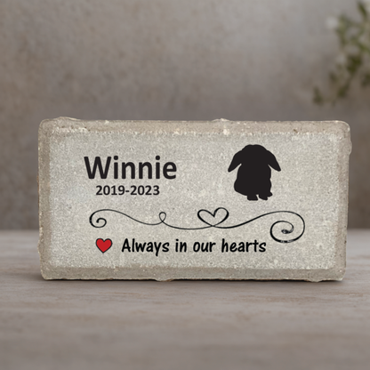 Rabbit Memorial Stone - Personalized Floppy Ear Bunny Grave Marker, Concrete & Marble