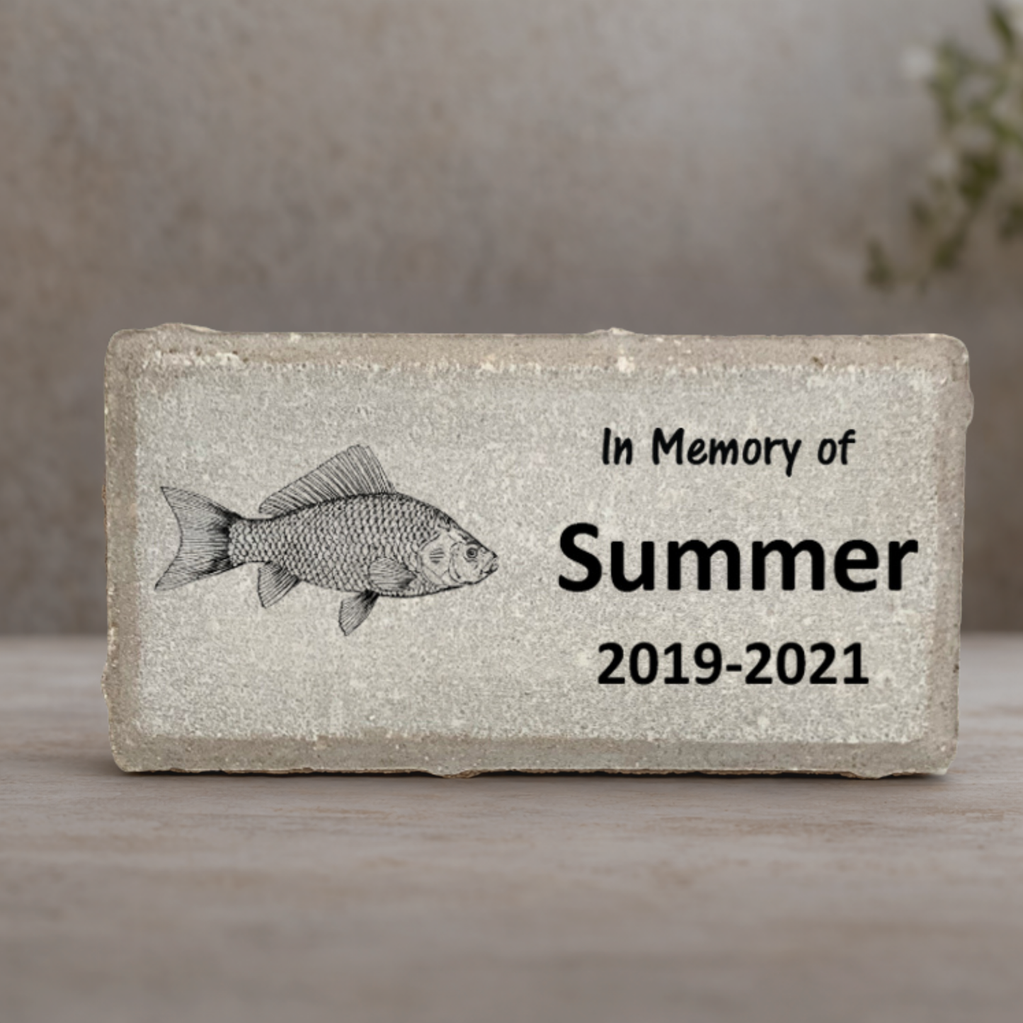 Fish Memorial Stone - Personalized Concrete Or Marble FishTribute Plaque