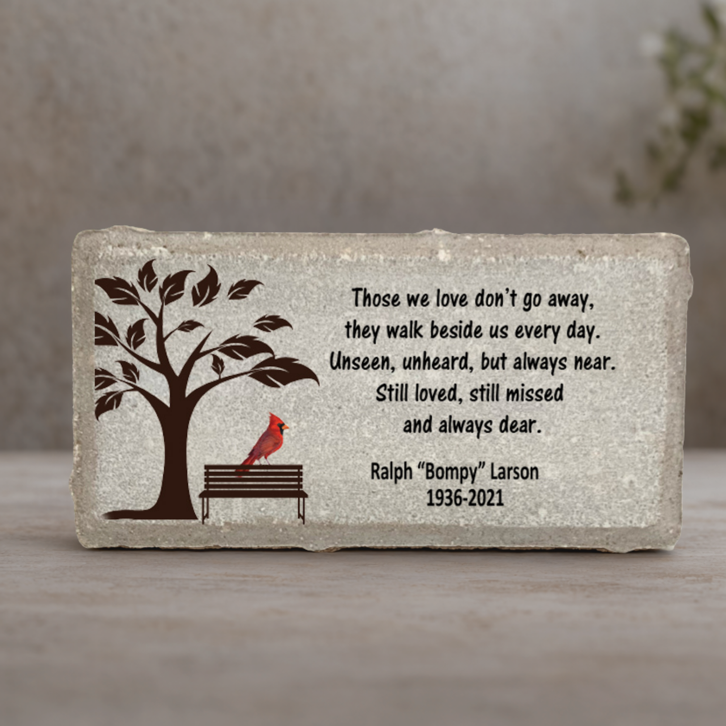 Empty Bench Memorial Stone - Personalized Sympathy Gift With Cardinal Design