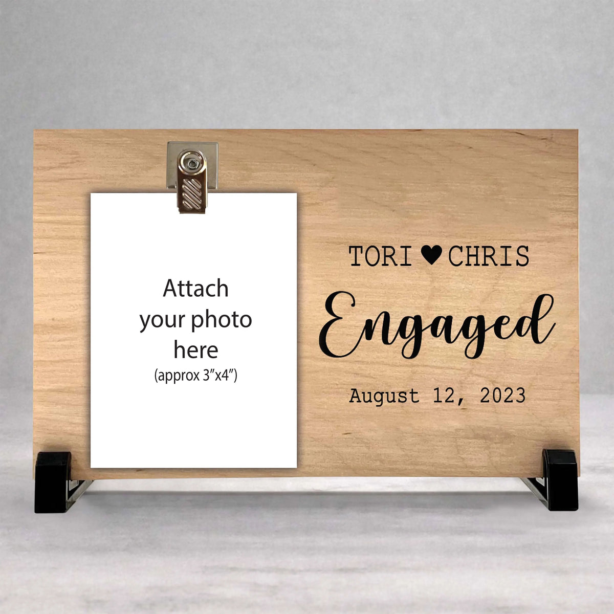 Engagement Picture Frame - Personalized Custom Wood Gift for Engaged Couples