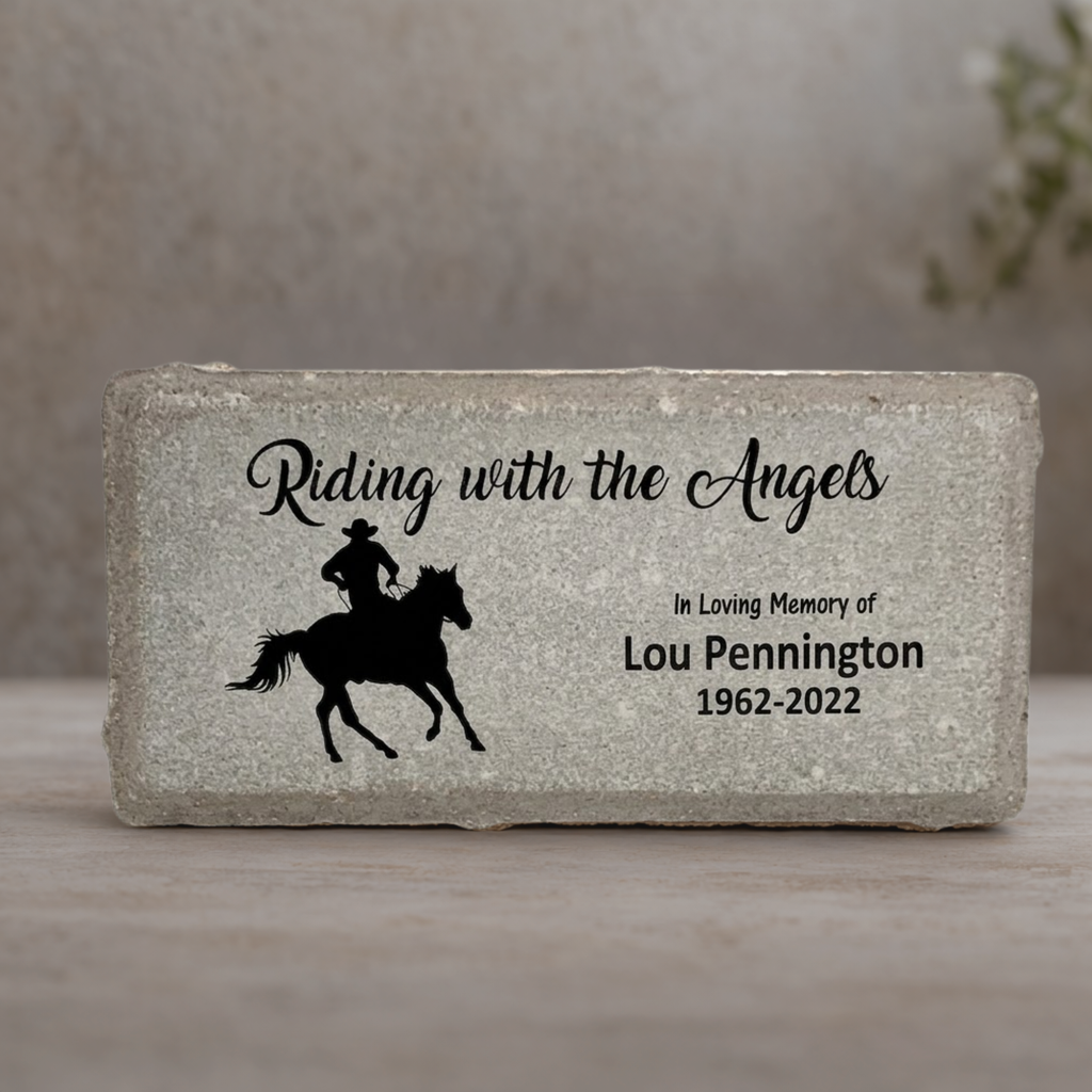 Cowboy Memorial Stone – Personalized Outdoor Memorial Stone Riding with Angels