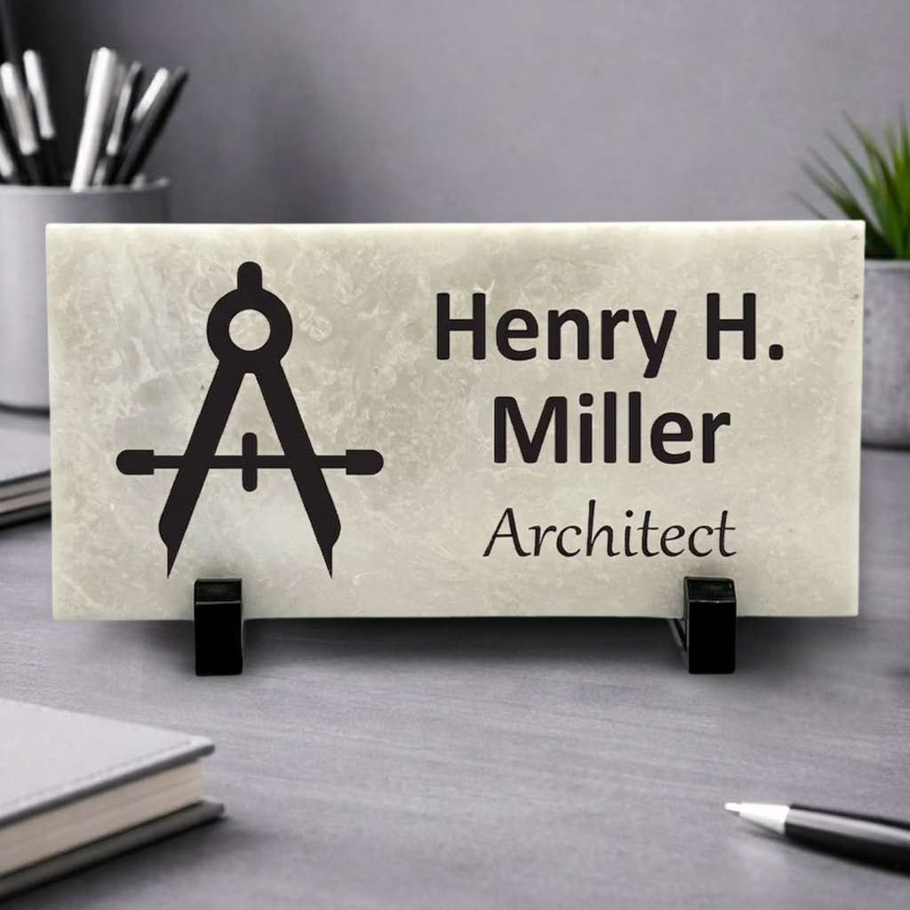 Marble Desk Sign - Personalized Desktop Name Plaque | Custom Stone Gift