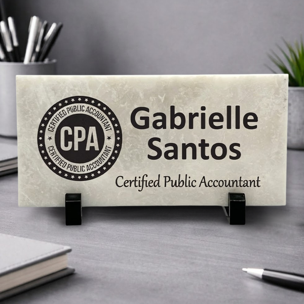 CPA Desk Sign - Personalized Marble Name Plate | Custom Accountant Gift