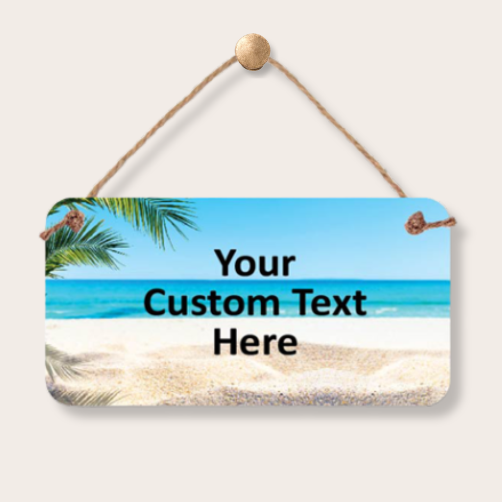 Custom Beach Sign - Personalized 5x10 Inch Waterproof PVC Sign with Twine Hanger custom kids room name sign with personalized name design