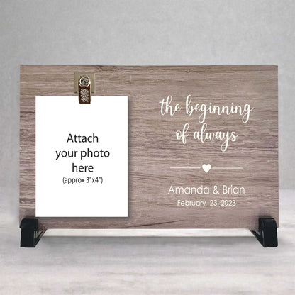 Engagement Picture Frame – Personalized Wedding Frame with Photo Clip Display