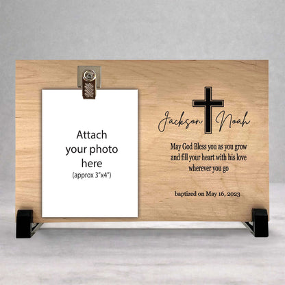 Personalized Baptism Gift - Custom Wood Frame With Photo Clip
