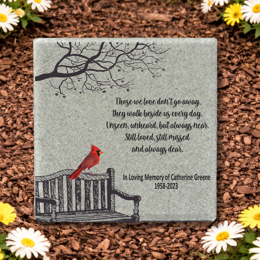 Cardinal Memorial Stone - Personalized 12x12 Concrete Memorial Garden Stone