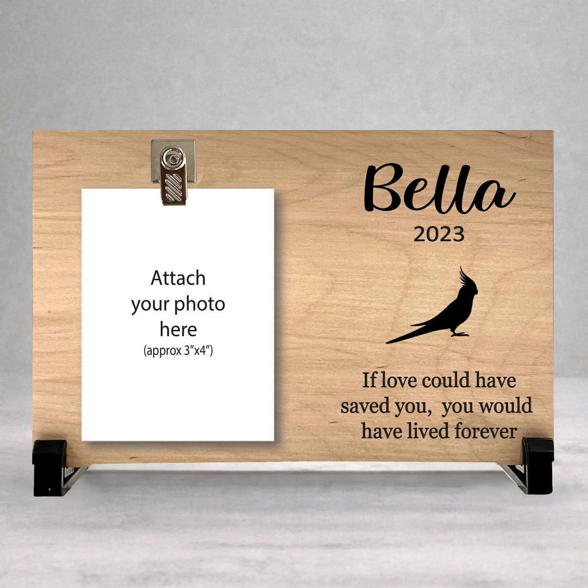 Cockatiel Memorial Gift - Personalized Wood Memorial Frame With Photo Holder