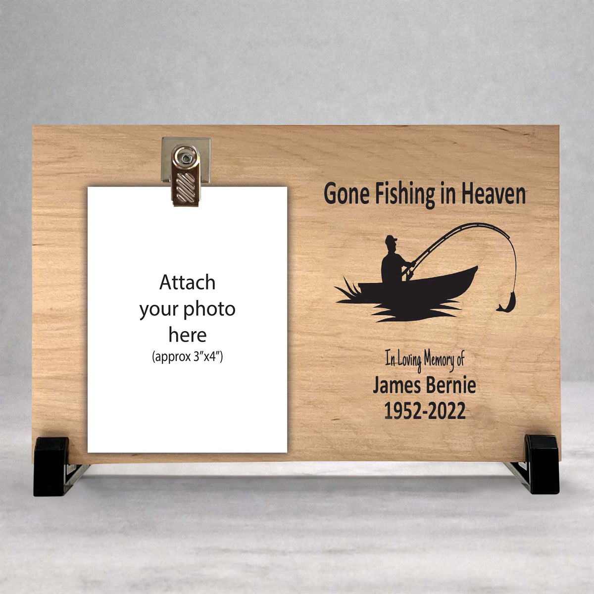 Fisherman Memorial Gift - Personalized Gone Fishing Frame With Photo Display Stand