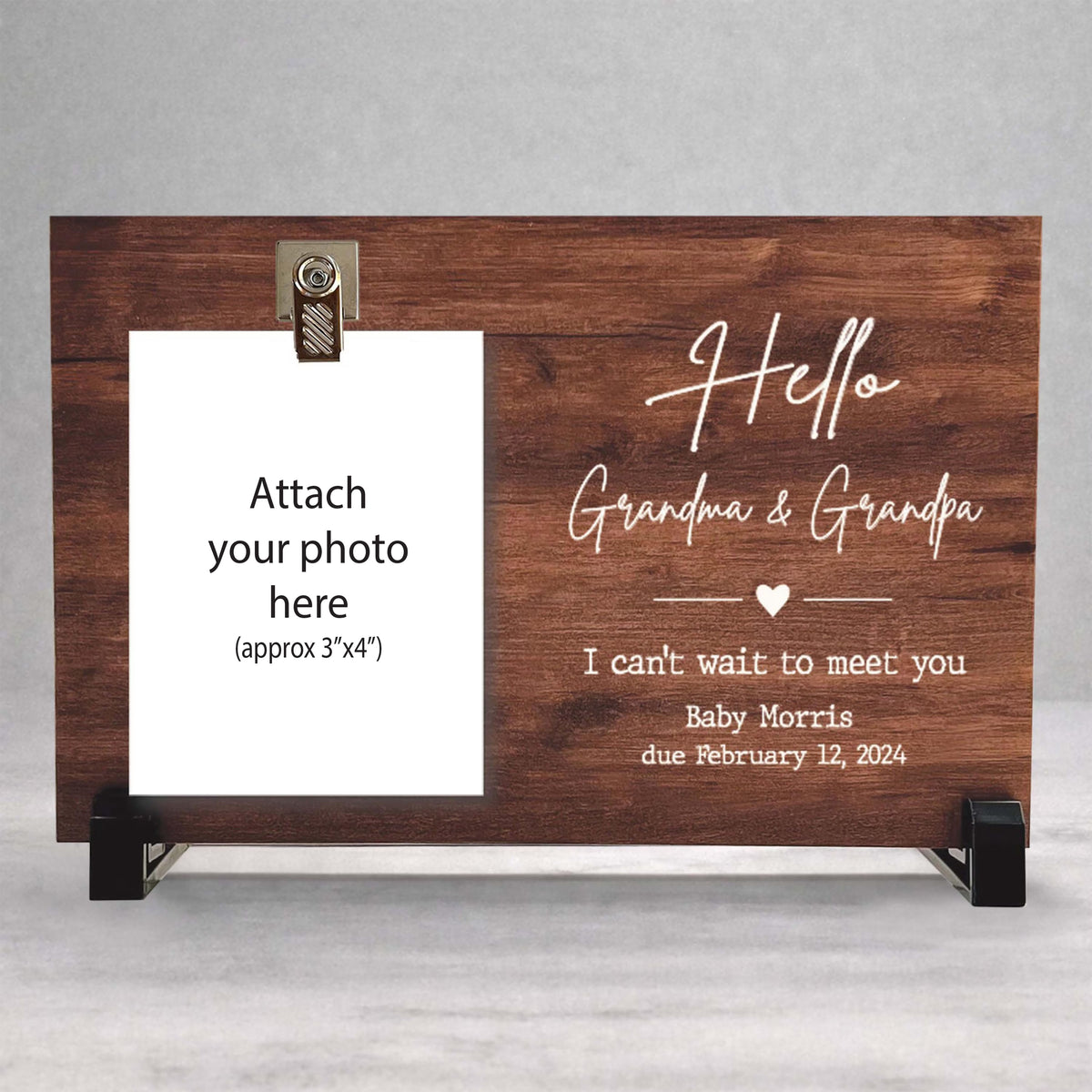 Pregnancy Reveal Gift - Personalized Custom Wood Frame for New Grandparents