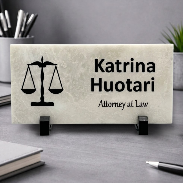 Attorney Desk Sign – Custom Lawyer Name Plate | Personalized Marble Plaque