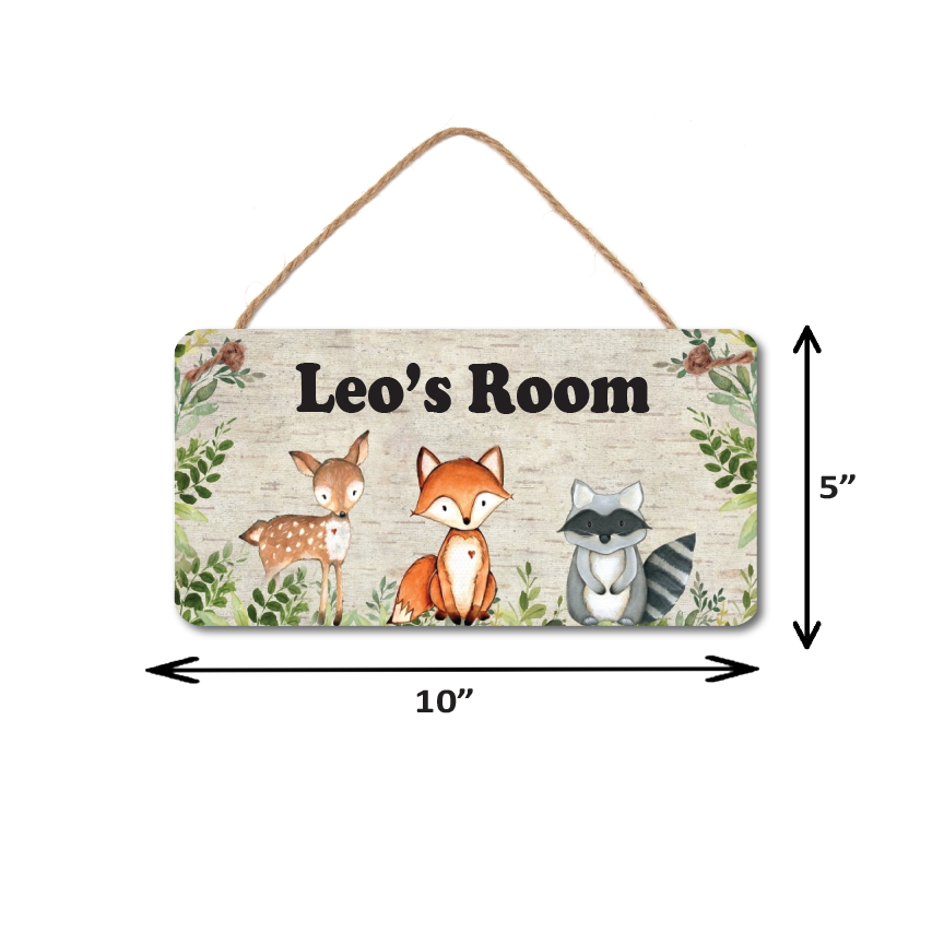 Personalized Name Sign - Woodland Animal Sign | Durable PVC Kids Bedroom Decor