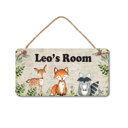 Personalized Name Sign - Woodland Animal Sign | Durable PVC Kids Bedroom Decor