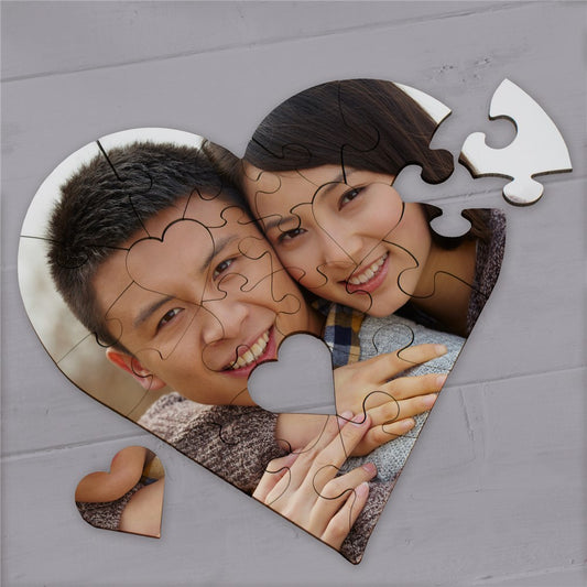 Custom Heart Photo Puzzle – Personalized Wooden Heart Jigsaw Gift