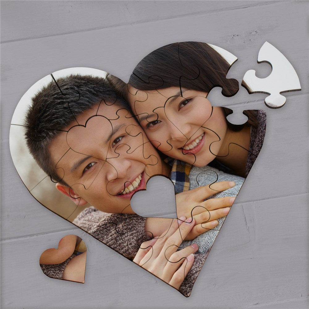 Custom Heart Photo Puzzle – Personalized Wooden Heart Jigsaw Gift