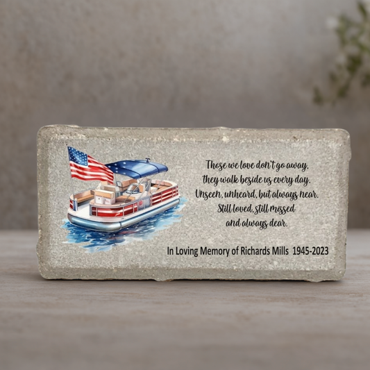 Pontoon Boat Memorial Stone – Personalized Concrete Or Marble Keepsake