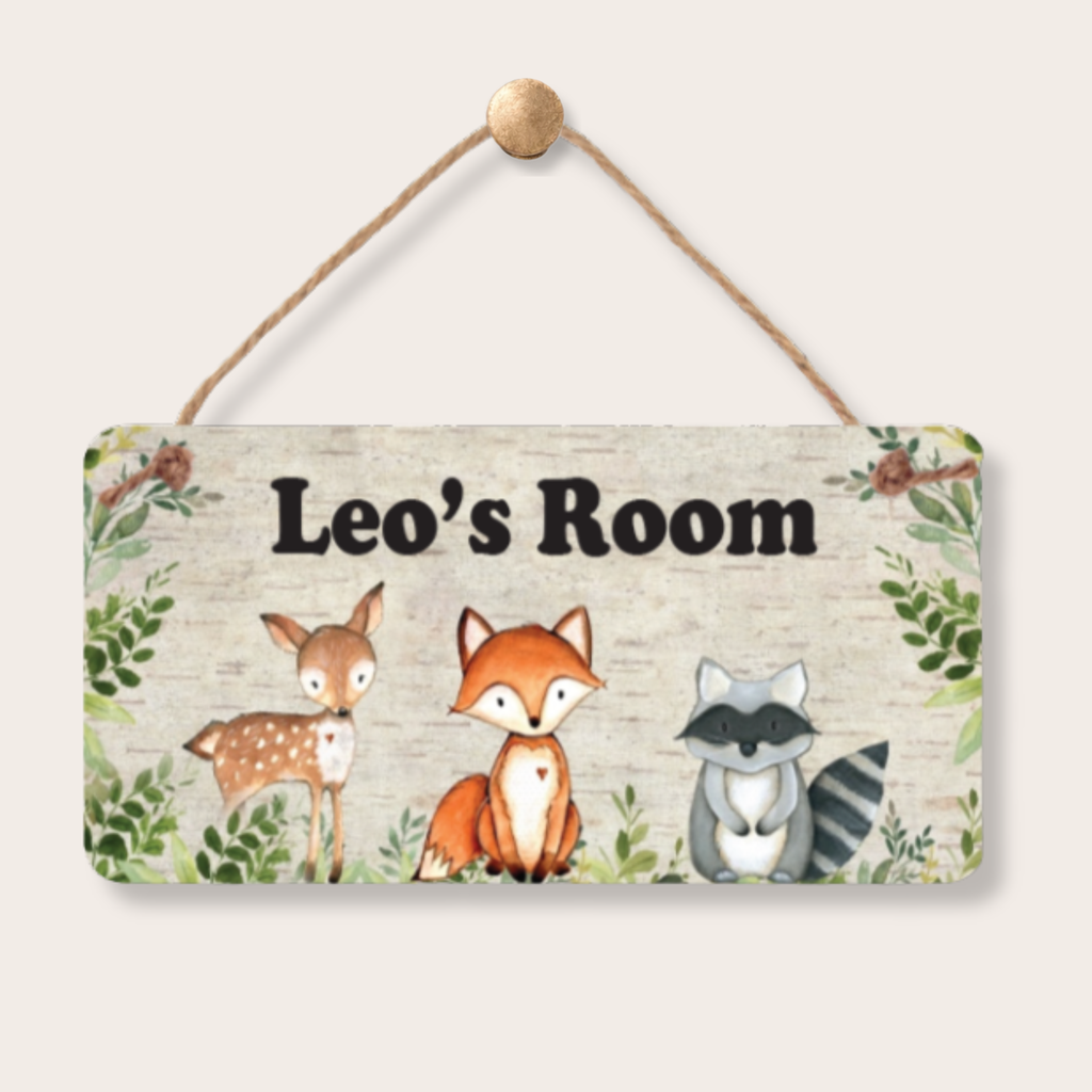Personalized Name Sign - Woodland Animal Sign | Kids Bedroom Decor custom kids room name sign with personalized name design