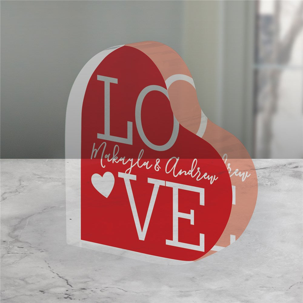 Personalized L.O.V.E. Acrylic Heart Keepsake for indoor display
