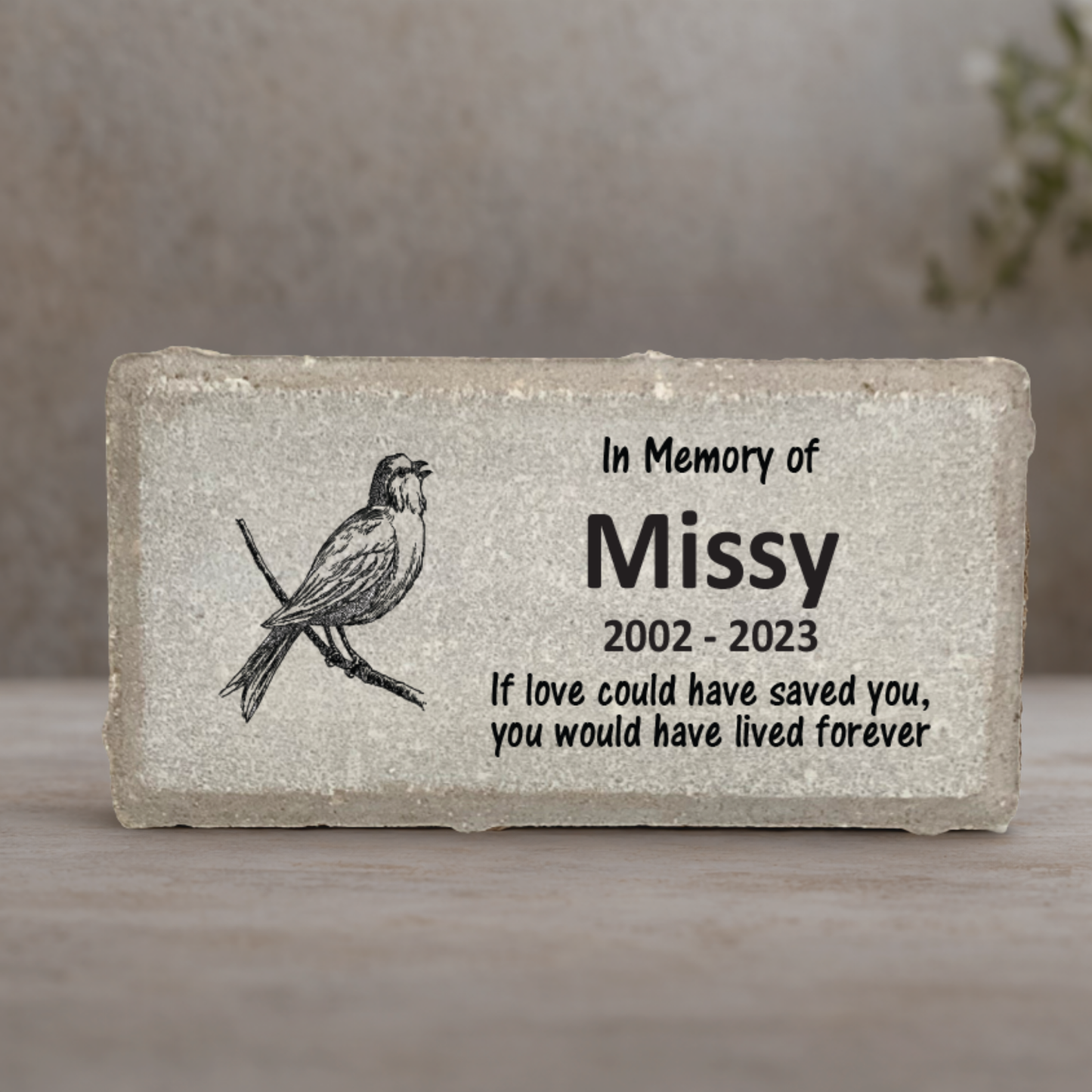 Bird Memorial Stone - Personalized Pet Memorial Gift | Concrete & Marble Plaques