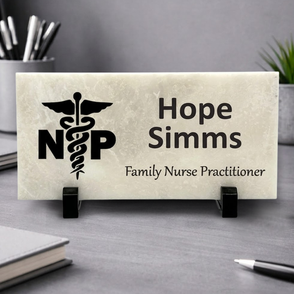 Nurse Practitioner Desk Sign - Custom Marble Name Plate | Personalized Nurse Gift