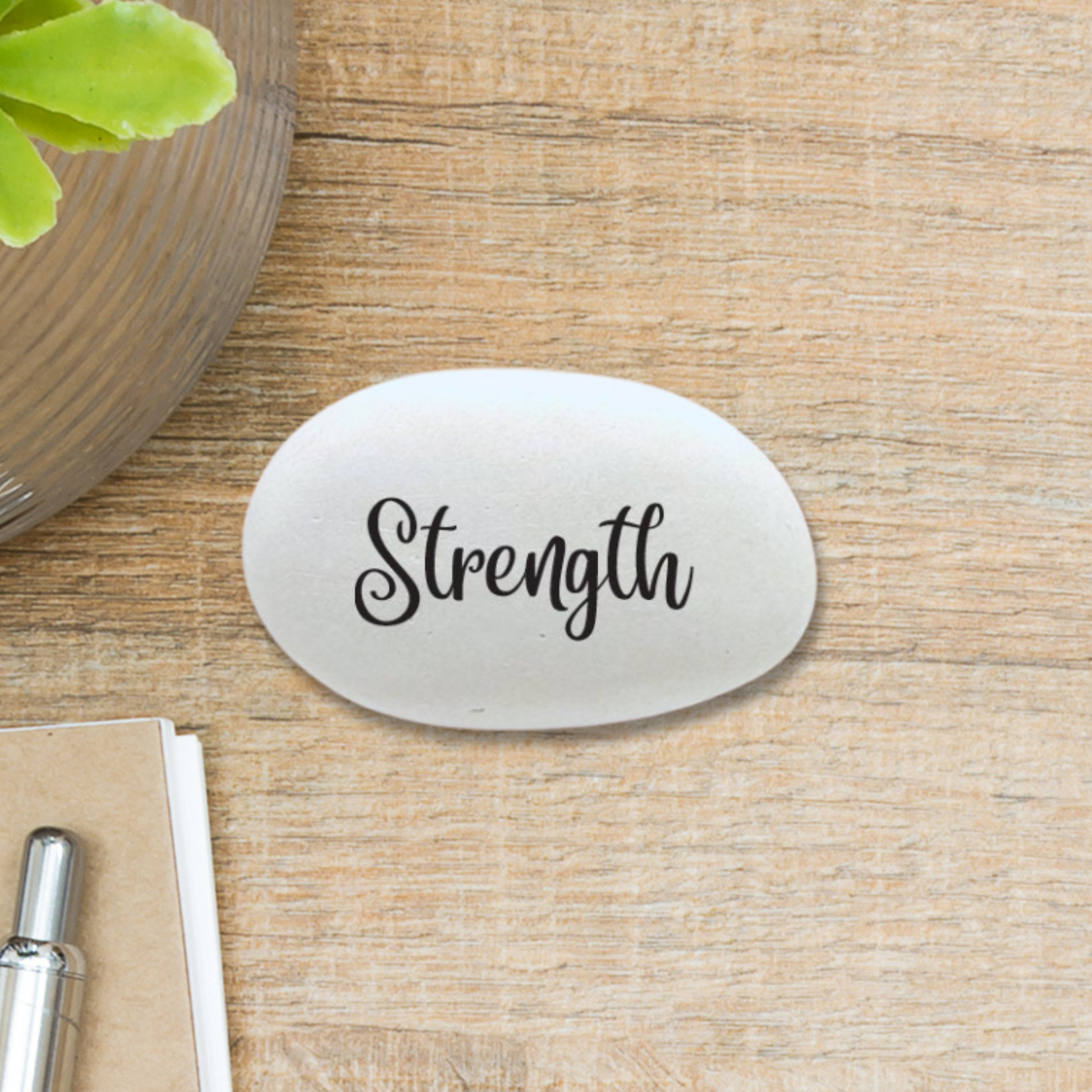 Strength Stone - Small Decorative Pocket Stone for Encouragement & Healing featuring the word strength in an uplifting decora