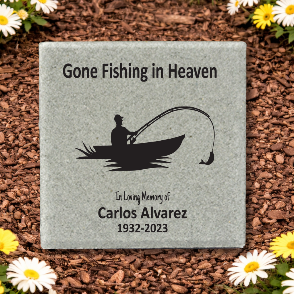 Memorial Stone - Custom 12x12 Concrete Paver - Fisherman Tribute