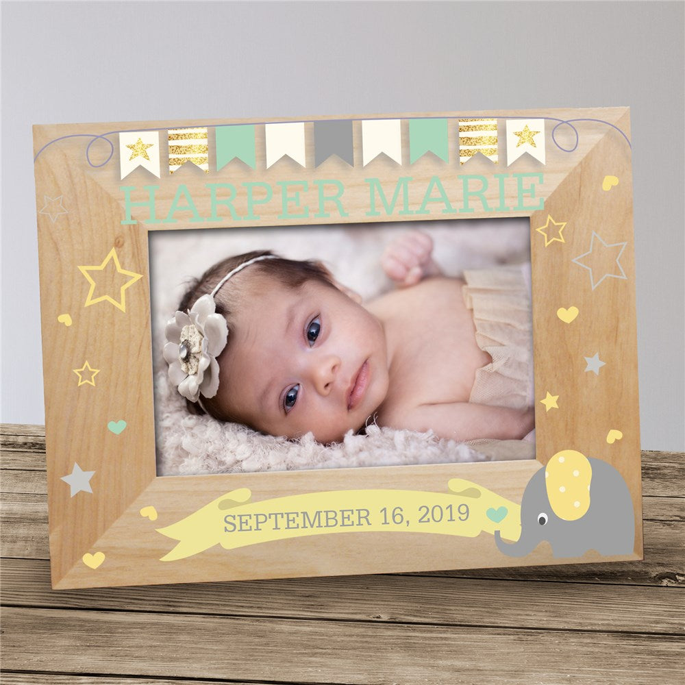 Personalized Baby Elephant Wooden Frame – Custom Baby Picture Frame