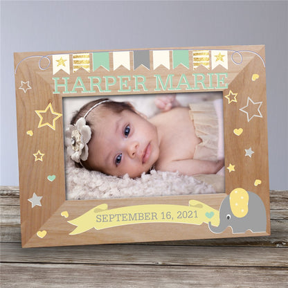 Personalized Baby Elephant Wooden Frame – Custom Baby Picture Frame