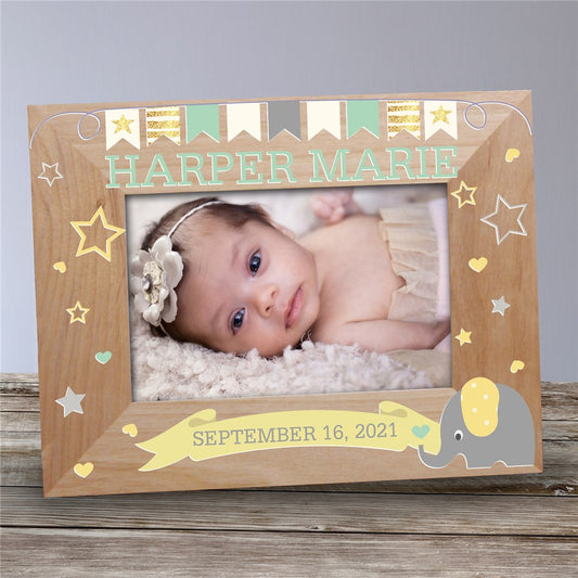 Personalized Baby Elephant Wooden Frame – Custom Baby Picture Frame