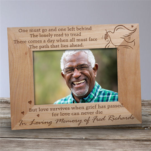 Always Remembered memorial wood picture frame with remembrance poem and personalized name engraving